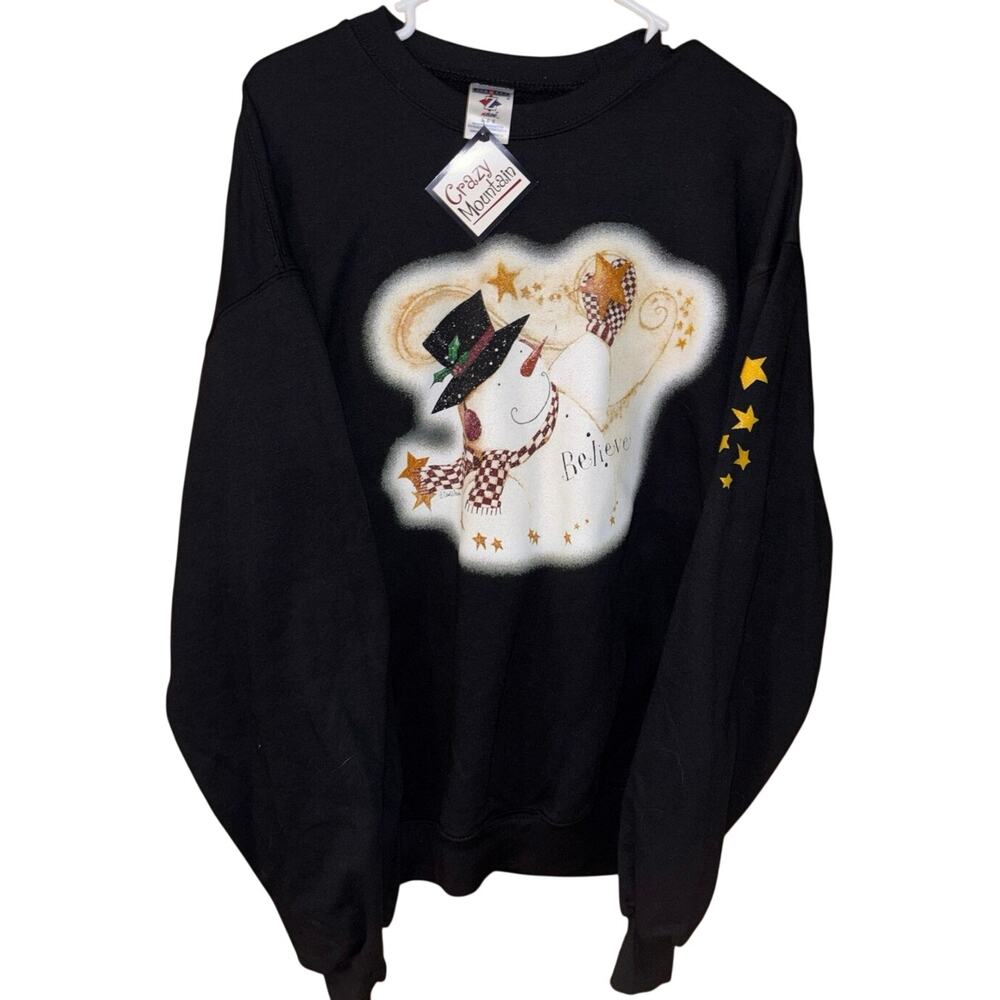 Vintage Crazy Mountain Jerzees black snowman crewneck sweatshirt NWT (large)